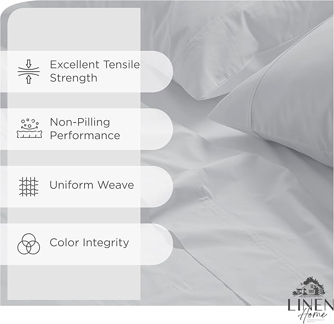 100% Cotton Percale Sheets California King Size, Dove Grey, Deep Pocket, 4 Pieces Sheet Set - 1 Flat, 1 Deep Pocket Fitted Sheet and 2 Pillowcases, Crisp Cool and Strong Bed Linen - LeafyLoom