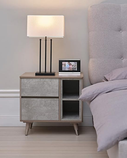 Globe Electric 67528 24" Table Lamp, Matte Black, White Fabric Shade, On/Off Switch on Socket, Table Lamp for Living Room, Home Décor, E26 Light Bulb, Lamps for Bedrooms, Table Lamp, Minimalist - LeafyLoom