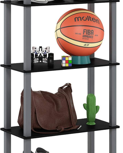 Furinno Turn-N-Tube 5-Tier Multipurpose Shelf / Display Rack / Storage Shelf / Bookshelf, Square Tubes, Black/Grey - LeafyLoom