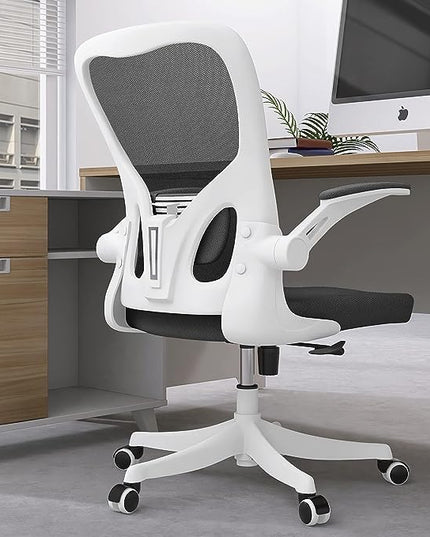 Office Chair - Ergonomic Office Chair with Lumbar Support & Flip Up Arms Home Office Desk Chairs Rockable High Back Swivel Computer Chair White Frame & Black Mesh Study Chair - LeafyLoom