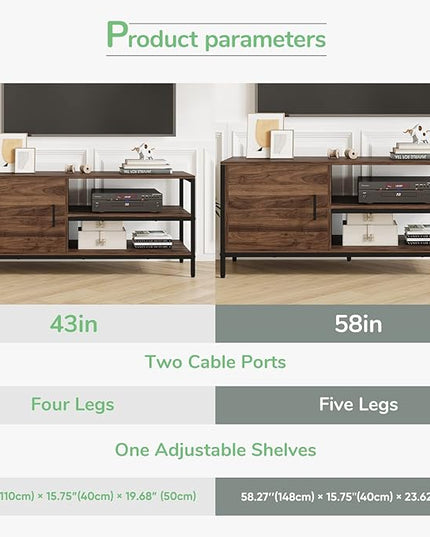 Novilla Retro Farmhouse TV Stand for TVs up to 50 Inches, Living Room Entertainment Center for Flat/Curved Screen, 43 Inches, Walnut - LeafyLoom