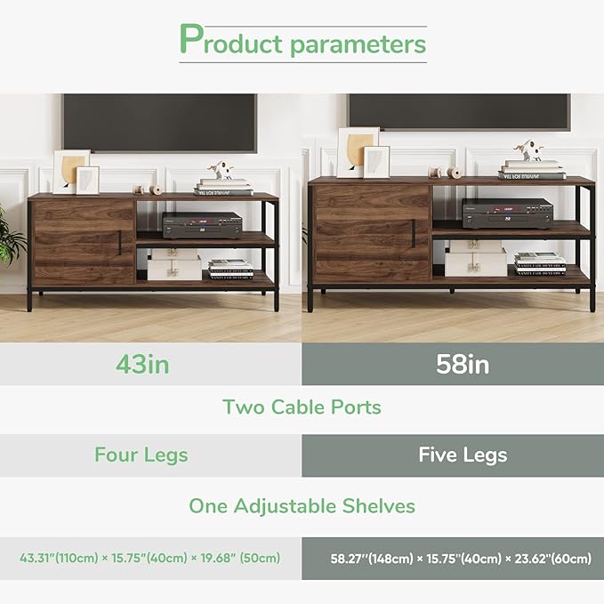 Novilla Retro Farmhouse TV Stand for TVs up to 50 Inches, Living Room Entertainment Center for Flat/Curved Screen, 43 Inches, Walnut - LeafyLoom