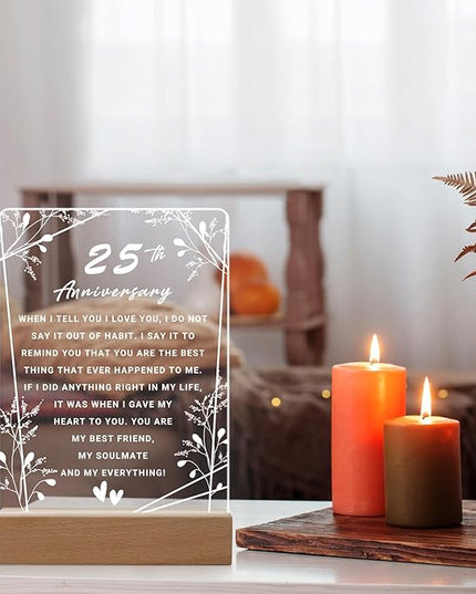 25th Anniversary Wedding Gift,25th Anniversary Dimmable Night Light for Couples,Parents,Husband & Wife,25th Anniversary for Christmas with Gift Box - LeafyLoom