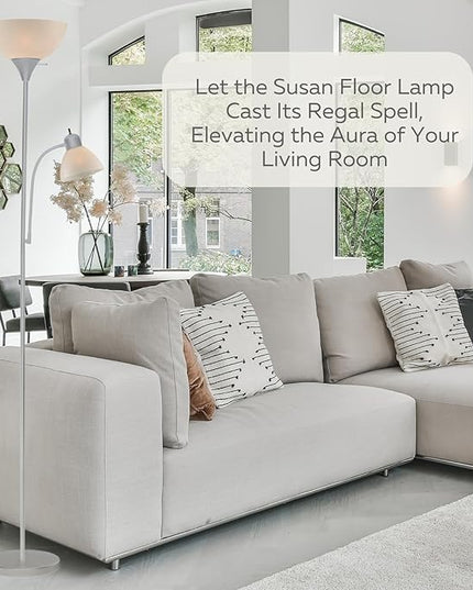 Adjustable Silver Floor Lamp with Reading Light By Light Accents - Susan Modern Standing Lamp For Living Room/Office Lamp 72" Tall - 150-watt With Side Reading Light Corner Lamp (Silver) - LeafyLoom