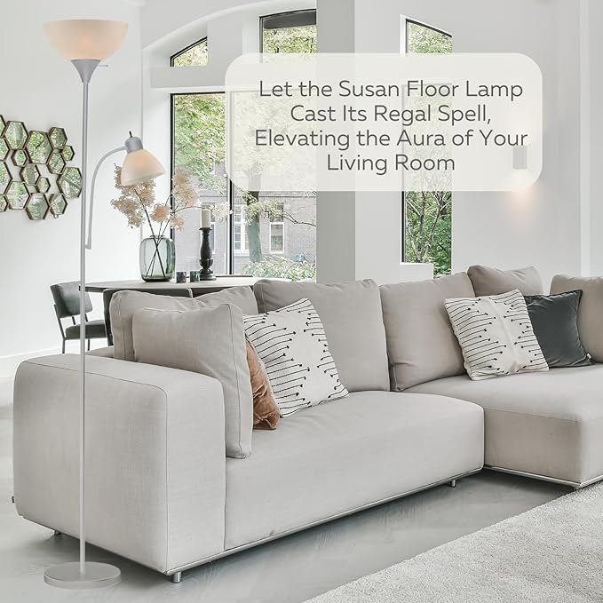 Adjustable Silver Floor Lamp with Reading Light By Light Accents - Susan Modern Standing Lamp For Living Room/Office Lamp 72" Tall - 150-watt With Side Reading Light Corner Lamp (Silver) - LeafyLoom