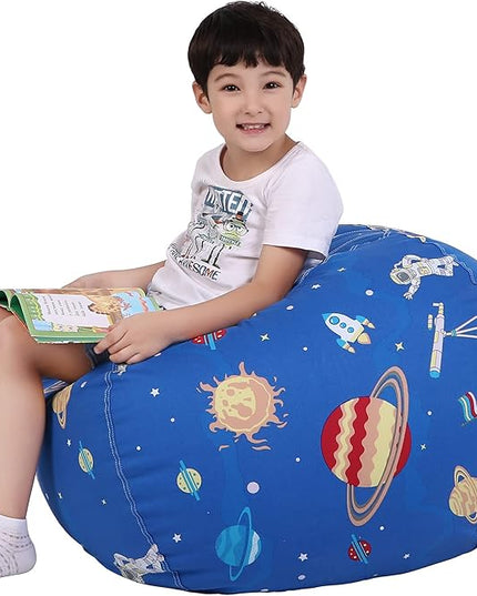 Lukeight Stuffed Animal Storage Bean Bag Chair Cover for Kids, Zipper Beanbag Chair Cover for Organizing Toddler & Kids' Rooms Plush Toys (Outer Space, X-Large) - LeafyLoom