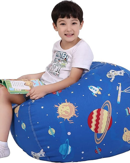 Lukeight Stuffed Animal Storage Bean Bag Chair Cover for Kids, Zipper Beanbag Chair Cover for Organizing Toddler & Kids' Rooms Plush Toys (Outer Space, Large) - LeafyLoom