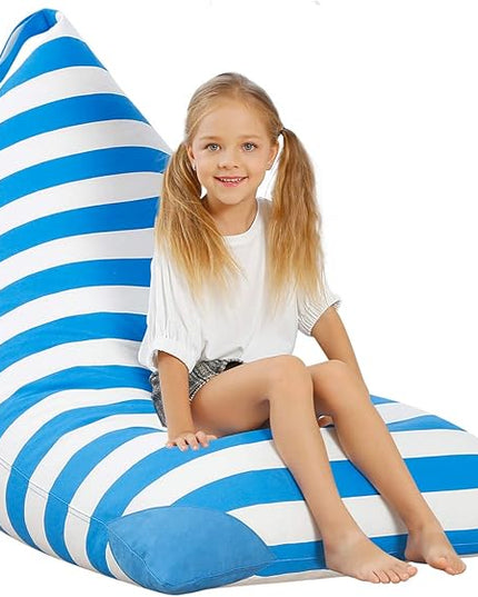 Aubliss Stuffed Animal Storage Bean Bag Chairs Cover, 50"x 35" Extra Large Bean Bags Chair for Kids & Adults, Beanbag Toy Storage for Boys Girls - Premium Cotton Canvas Blue Stripe - LeafyLoom