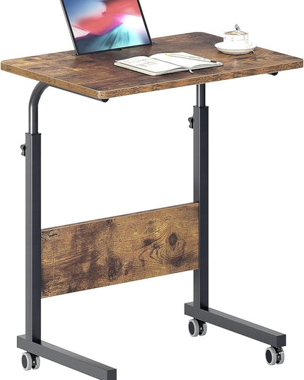 SogesPower 23.6 inches Mobile Laptop Desk Adjustable Height Stand Side Table with Wheels Workstation Laptop Computer Stand Bedside Table Portable Side Table for Bed Sofa,Mobile End Desk,Vintage - LeafyLoom