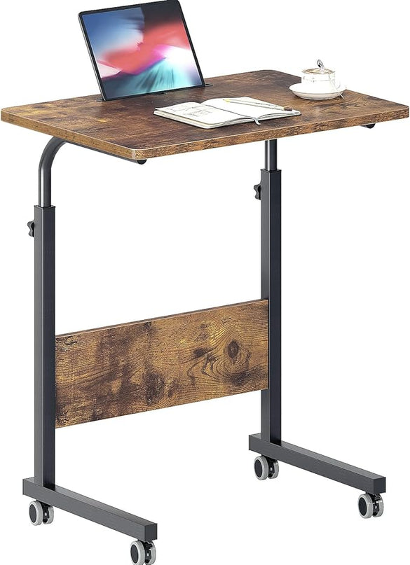 SogesPower 23.6 inches Mobile Laptop Desk Adjustable Height Stand Side Table with Wheels Workstation Laptop Computer Stand Bedside Table Portable Side Table for Bed Sofa,Mobile End Desk,Vintage - LeafyLoom