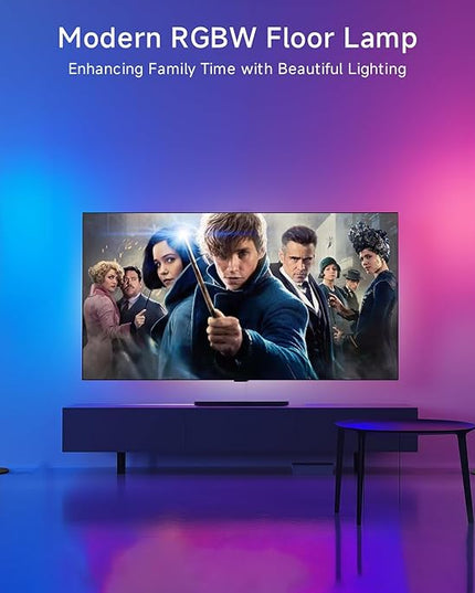 Corner Floor Lamp - Black RGB LED Floor Lamp with Music Sync and 16 Million DIY Colors, App & Remote Control, Color Changing Modern Smart Corner Lamp for Bedroom Living Room - LeafyLoom