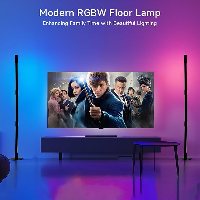 Corner Floor Lamp - Black RGB LED Floor Lamp with Music Sync and 16 Million DIY Colors, App & Remote Control, Color Changing Modern Smart Corner Lamp for Bedroom Living Room - LeafyLoom
