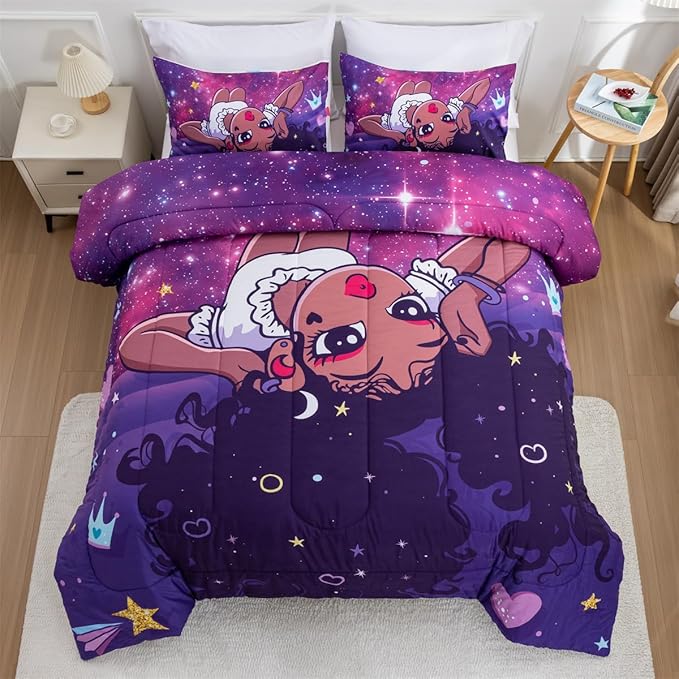 NTBED African American Black Girl Comforter Set Galaxy Afro Girl Microfiber Bedding Sets Full Size - LeafyLoom
