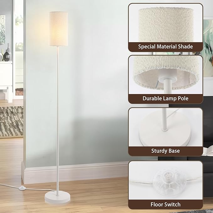 Floor Lamps for Living Room Modern Tall Lamp for Bedroom Office Corner (White, 65'') - LeafyLoom