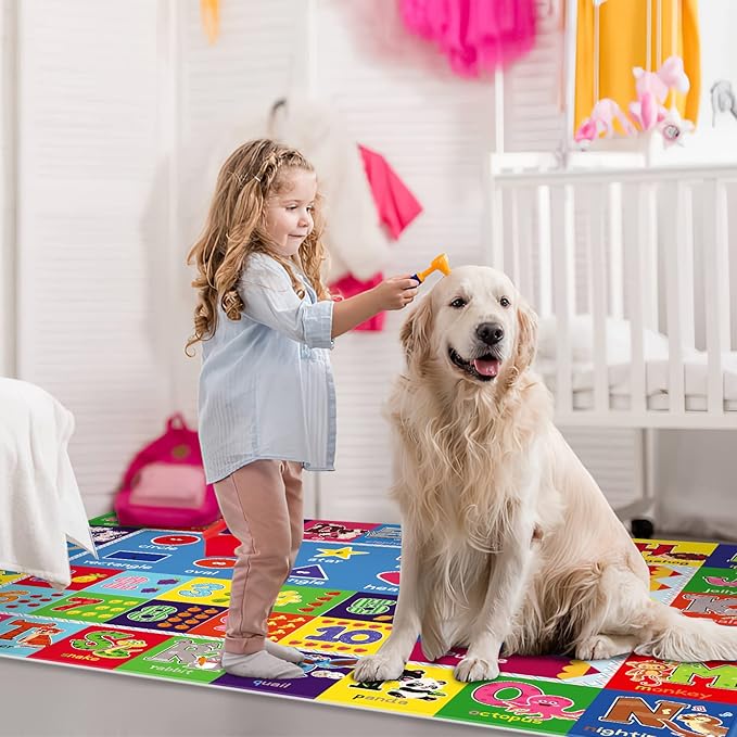 Baby Play Mat Kids Rug for Playroom, Playtime Collection ABC, Numbers, Animals, Rainbow and Shapes Educational Area Rugs for Kids Room Classroom, 59x 39.4 inch - LeafyLoom