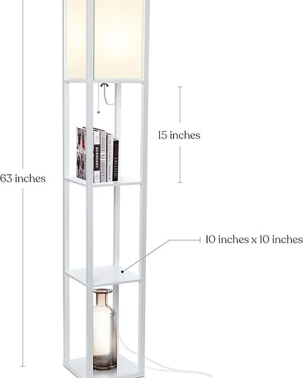 Brightech Maxwell - Modern Shelf Floor Lamp with Lamp Shade and LED Bulb - Corner Display Floor Lamps with Shelves for Living Room, Bedroom and Office - White - LeafyLoom
