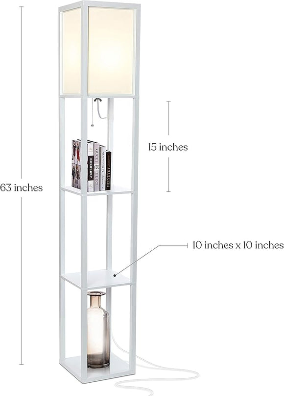 Brightech Maxwell - Modern Shelf Floor Lamp with Lamp Shade and LED Bulb - Corner Display Floor Lamps with Shelves for Living Room, Bedroom and Office - White - LeafyLoom