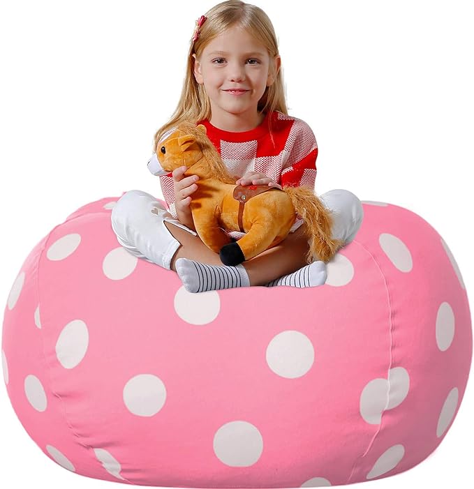 Aubliss Stuffed Animal Bean Bag Storage Chair (Light Pink Dot, Large (38'')) - LeafyLoom