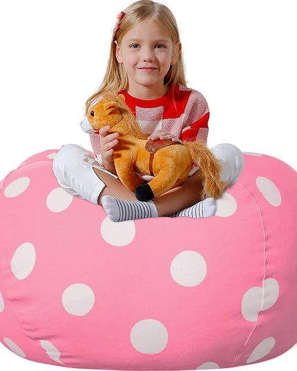 Aubliss Stuffed Animal Bean Bag Storage Chair (Light Pink Dot, X-Large (48'')) - LeafyLoom