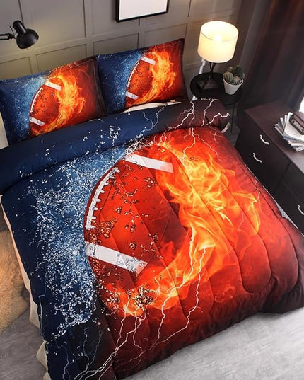 NTBED American Football Comforter Set for Boys Teens,3D Sports Bedding Full Size 6pcs,Rugby Printed Quilt Sets with 2 Matching Pillow Shams - LeafyLoom