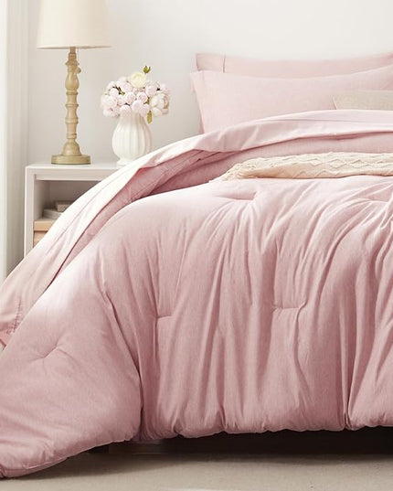 UNILIBRA Queen Comforter Set 7 Pieces - Pink Bed in a Bag Queen Size Soft for All Seasons - Cationic Dyeing Bedding Comforter Sets with Comforter, Flat Sheet, Fitted Sheet, Pillowcases & Shams - LeafyLoom