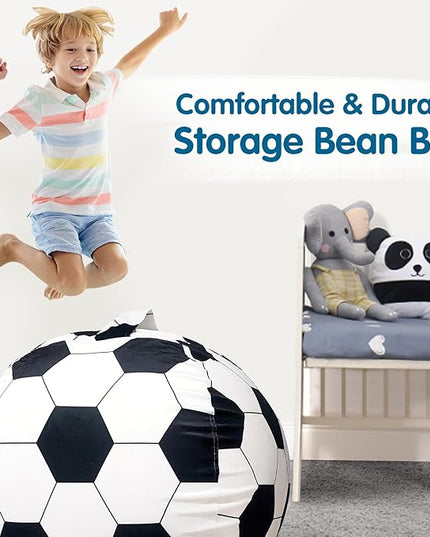 Lukeight Stuffed Animal Storage Bean Bag Chair Cover for Kids, Soccer Zipper Beanbag Chair Cover for Organizing Toddler & Kids' Rooms Plush Toys (Soccer Velvet, X-Large) - LeafyLoom