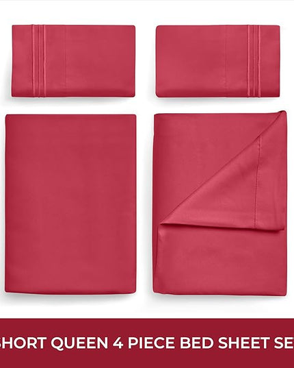 Mellanni RV Short Queen Sheets - 4 PC Iconic Collection Bedding Sheets & Pillowcases - Hotel Luxury, Extra Soft, Cooling Bed Sheets - Deep Pocket up to 10 inch (RV/Short Queen, Brick Red) - LeafyLoom