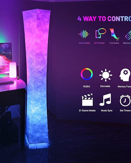 LEONC 61" Soft Light Floor Lamp for Game Room and TV, RGB Color Changing LED, Tyvek Fabric Shade, Smart App Control, Compatible with Alexa & Google Home, Music Sync and Multi Scene Modes,Floor Lamp - LeafyLoom
