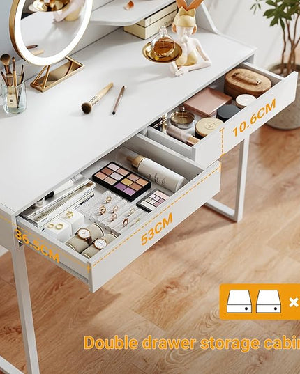 CubiCubi Vanity Desk with 2 Drawers, 40 Inch Computer Home Office Desk, Modern Makeup Dressing Desk, Study Work Table, White - LeafyLoom