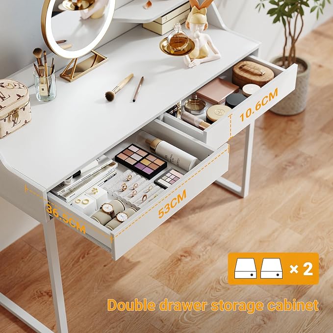 CubiCubi Vanity Desk with 2 Drawers, 40 Inch Computer Home Office Desk, Modern Makeup Dressing Desk, Study Work Table, White - LeafyLoom
