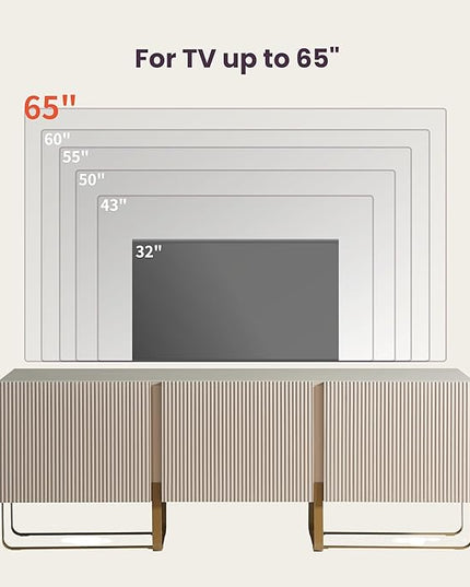 24/7 Shop at Home Mignon Contemporary Modern Style 60" TV Stand with 3 Storage Cabinets, Fits 65 Inches, Entertainment Center Console for Family, Living Room & Bedroom, Metal Legs, Taupe - LeafyLoom