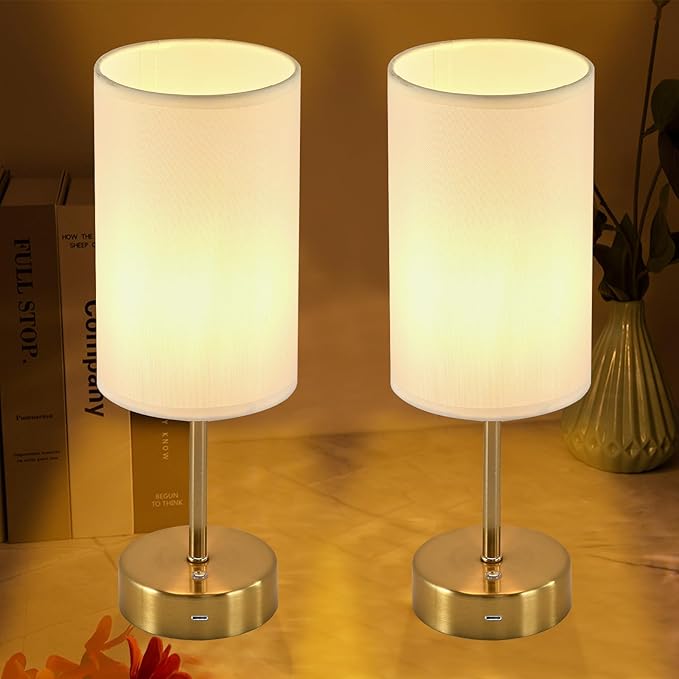 2PCS Cordless Table Lamp, Built-in 5000mAh Rechargeable Table Lamp Cordless, Stepless Dimmable Brightness Battery Powered Lamp, Wireless Lamp with Memory Function for Dining Room, Bedroom (GOLD-2PCS) - LeafyLoom