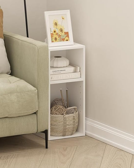 Furinno Fulda 2-Tier Space Saving Storage Shelf Bookcase, 10-Inch Width, White - LeafyLoom