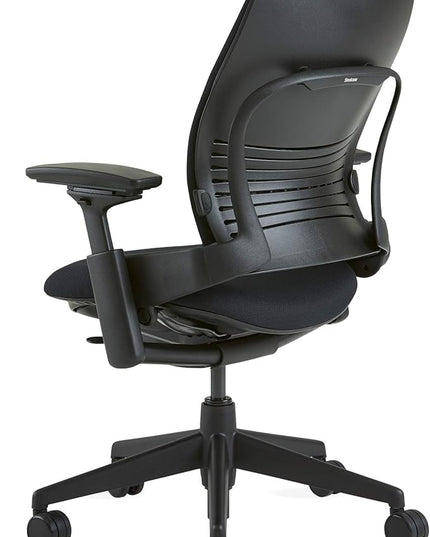 Steelcase Leap Office Chair - Seven Points of Adjustability - Ergonomic Back Support Chair - Lumbar Support - 4D Adjustable Arms - Black Frame - Buzz2 Black Fabric - LeafyLoom