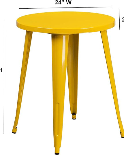 Flash Furniture Webb Commercial Grade 24" Round Yellow Metal Indoor-Outdoor Table - LeafyLoom