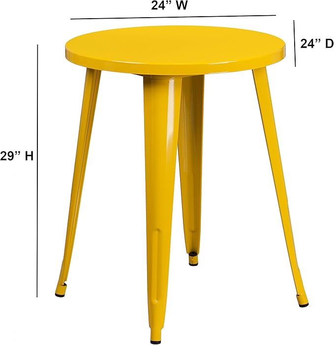 Flash Furniture Webb Commercial Grade 24" Round Yellow Metal Indoor-Outdoor Table - LeafyLoom