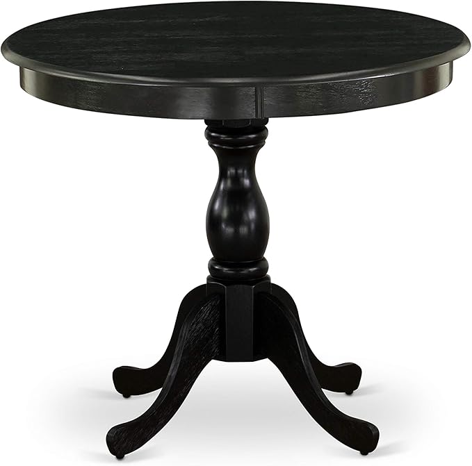 East West Furniture AMAB3-ABK-24 Antique 3 Piece Modern Dining Set Contains a Round Kitchen Table with Pedestal and 2 Black Color Linen Fabric Upholstered Chairs, 36x36 Inch - LeafyLoom