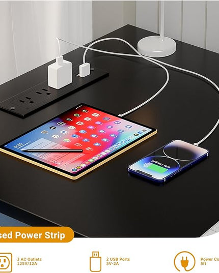 Small Computer Desk with Magic Power Outlets and USB Charging Ports, 32 Inch Modern Home Office Desks for Small Spaces, Sturdy Simple Laptop PC Writing Table for Students Teens, Black, 2 Pack - LeafyLoom