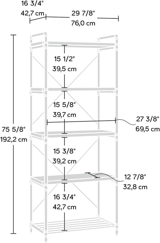 Sauder Iron City Tall Bookcase/book shelf, Checked Oak finish - LeafyLoom