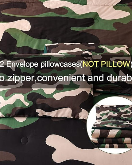 Meeting Story Camouflage Bedding Set, green Colorful Pattern Queen Comforter Set, 3 PCS One Comforter and Two Pillowcases in One Bag, All Season Bedspread for Teens Adults (green, King) - LeafyLoom