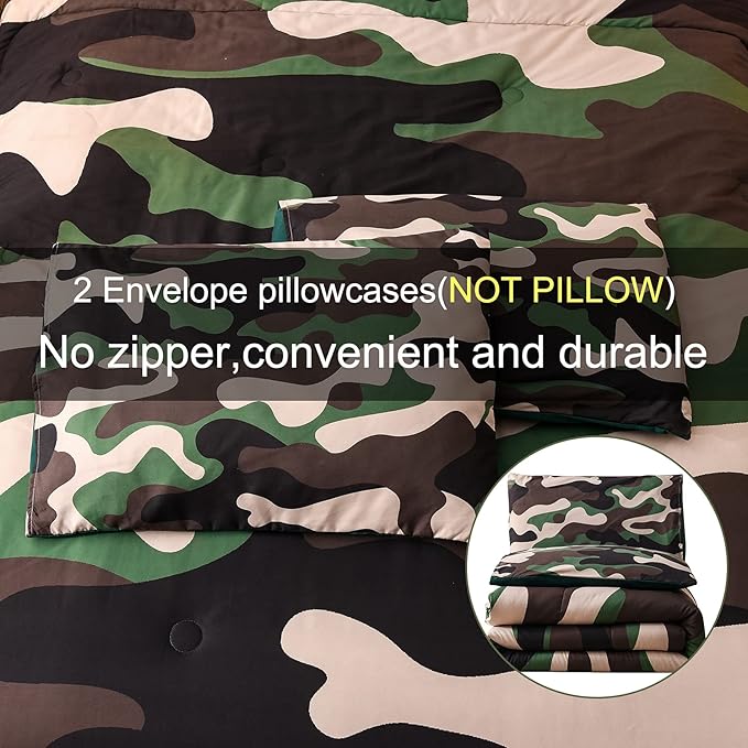 Meeting Story Camouflage Bedding Set, green Colorful Pattern Queen Comforter Set, 3 PCS One Comforter and Two Pillowcases in One Bag, All Season Bedspread for Teens Adults (green, King) - LeafyLoom