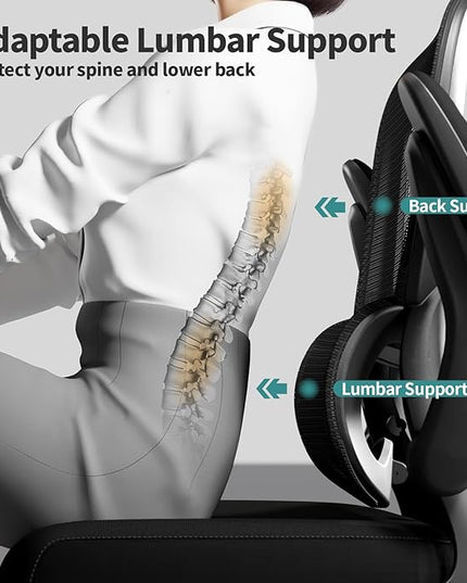 Office Chair - Ergonomic Desk Chair with Adjustable Lumbar Support, Mesh Computer Chair, Executive Chair for Home Office Comfortable Lumbar Support (Black) - LeafyLoom