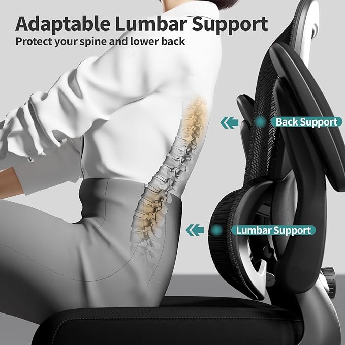 Office Chair - Ergonomic Desk Chair with Adjustable Lumbar Support, Mesh Computer Chair, Executive Chair for Home Office Comfortable Lumbar Support (Black) - LeafyLoom