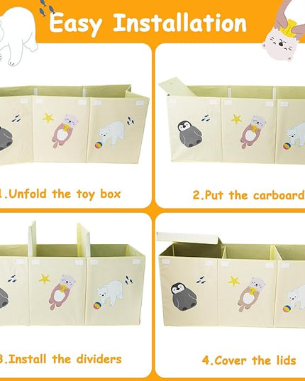 Large Toy Box Storage Chest,Sturdy Toys Storage Organizer Bin Basket with Dividers and Lids for Toddlers,Boys,Girls,Nursery,Closet,Living Room Area,Playroom(Beige Animals) - LeafyLoom
