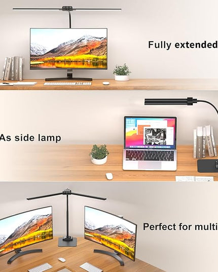 KableRika Desk Lamp Double Light: Bright Led Desk Lights for Home Office - Eye Care Reading Table lamps with Base - Dimmable Desktop lighting for Computer Monitor Study Drafting - LeafyLoom