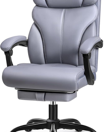 Office Chair, Executive Leather Chair Big and Tall Ergonomic Computer Desk Chair, Comfy Swivel Rolling Reclining Lumbar Support Task Chair with Adjustable High Back Foot Rest for Home Gaming - LeafyLoom
