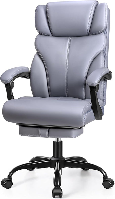 Office Chair, Executive Leather Chair Big and Tall Ergonomic Computer Desk Chair, Comfy Swivel Rolling Reclining Lumbar Support Task Chair with Adjustable High Back Foot Rest for Home Gaming - LeafyLoom
