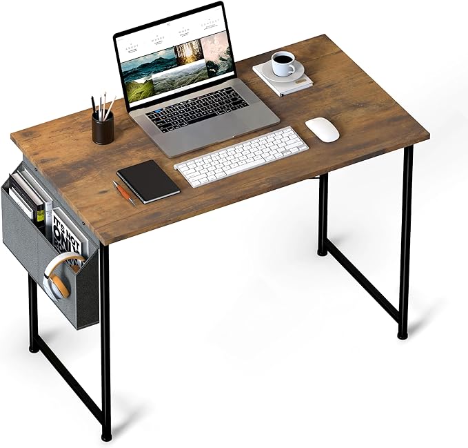 HealSmart Writing Study Worktable for Bedroom Small Desk, Modern Simple Style PC Table with Storage Bag, 47 Inch, Brown-New Version - LeafyLoom