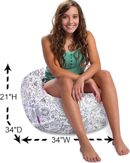 Posh Creations Structured Comfy Bean Bag Chair for Gaming, Reading, and Watching TV, 100in Round Classic Bean Bag, Canvas Coloring Fabric - Creatures - LeafyLoom