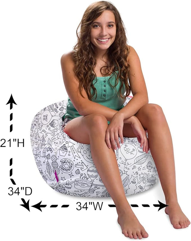 Posh Creations Structured Comfy Bean Bag Chair for Gaming, Reading, and Watching TV, 100in Round Classic Bean Bag, Canvas Coloring Fabric - Creatures - LeafyLoom